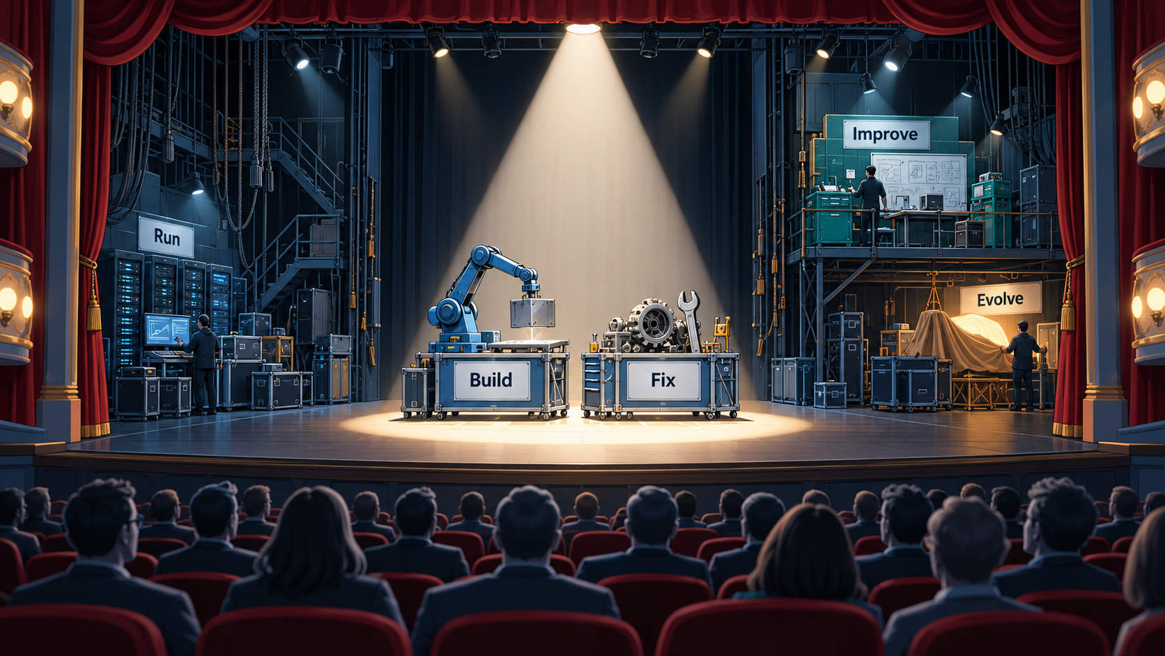 Build and Fix in the spotlight while Run, Improve, and Evolve work backstage